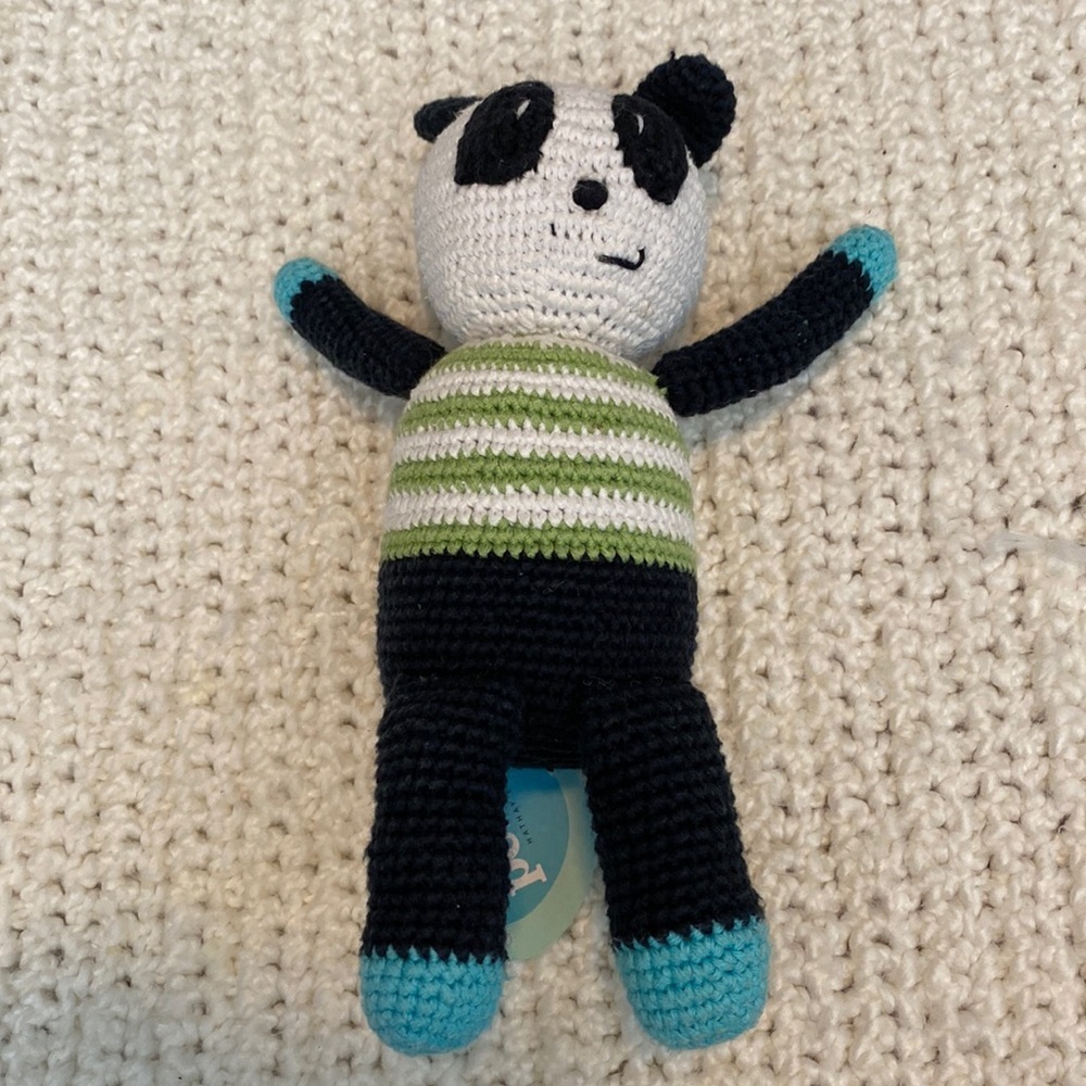 Pebble Child Handmade Fair Trade Panda Baby Animal Rattle Toy New with tag NWT